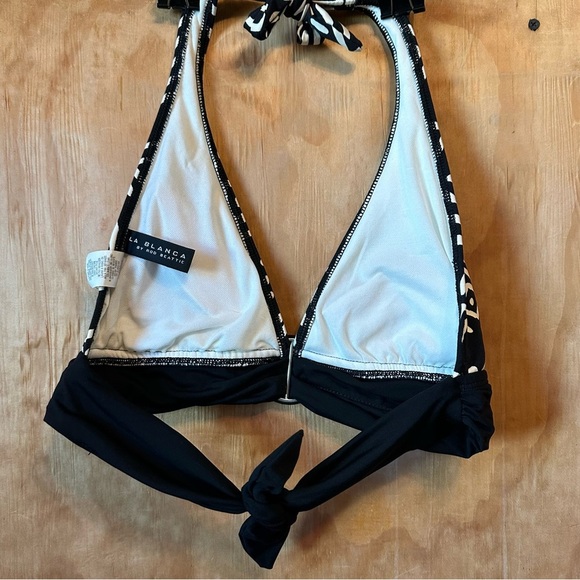 La Blanca Bikini Halter Black and White Tie Swimsuit Top - Picture 3 of 10